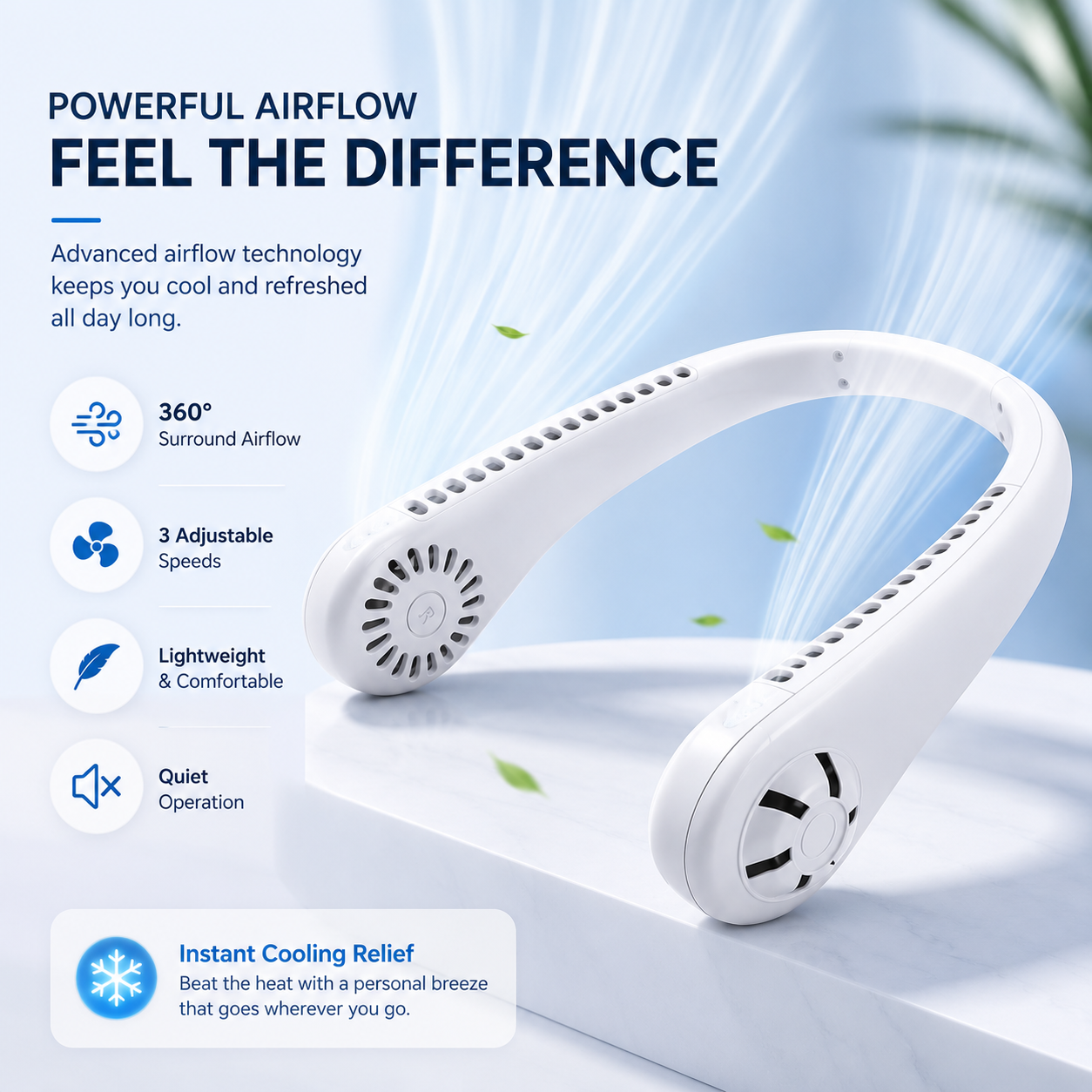 Portable Bladeless Neck Fan | 3-Speed Rechargeable Air Cooler