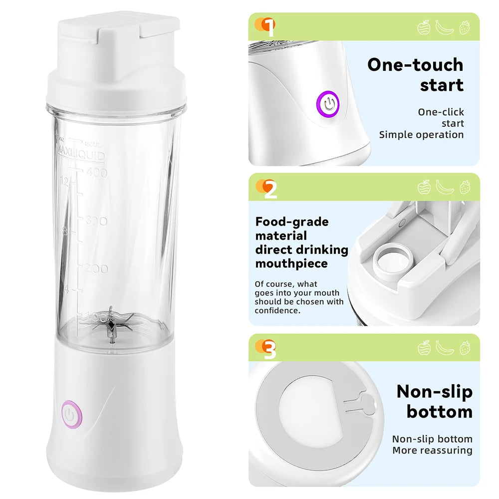6 Blades Electric Juicer Cup 2 Cups For Travel Portable Juicer Mixer Usb Charge Fresh Fruit Juice Personal Blender Smoothie