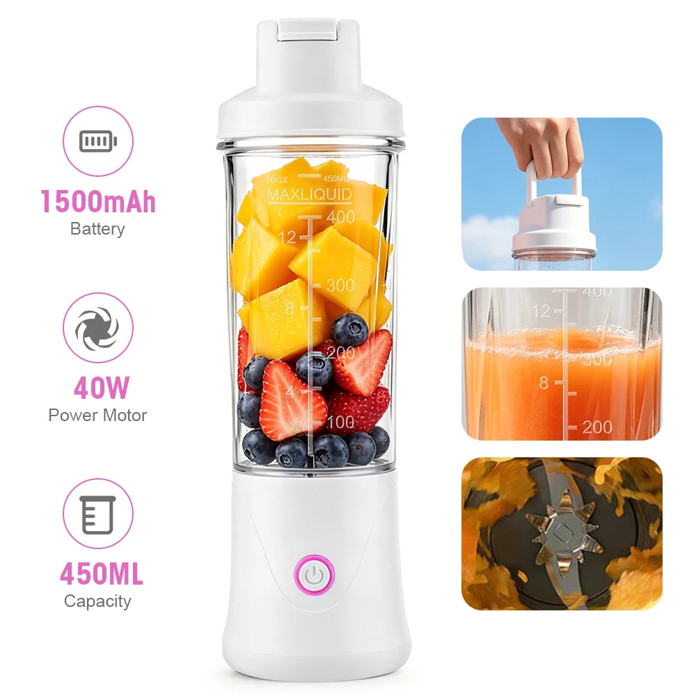 6 Blades Electric Juicer Cup 2 Cups For Travel Portable Juicer Mixer Usb Charge Fresh Fruit Juice Personal Blender Smoothie