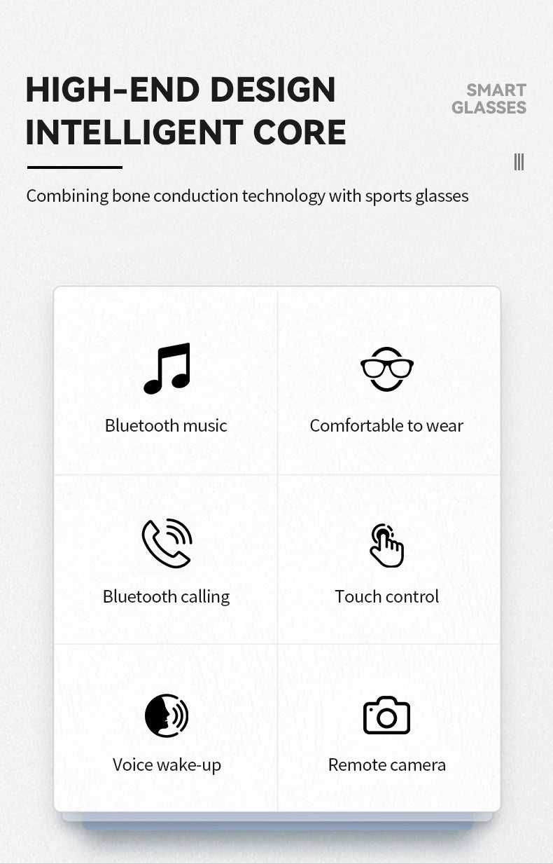 Smart Glasses Wireless Bluetooth Sunglasses Built-in Microphone Speakers Touch & Voice Assistant Compatible Glass for Men Women