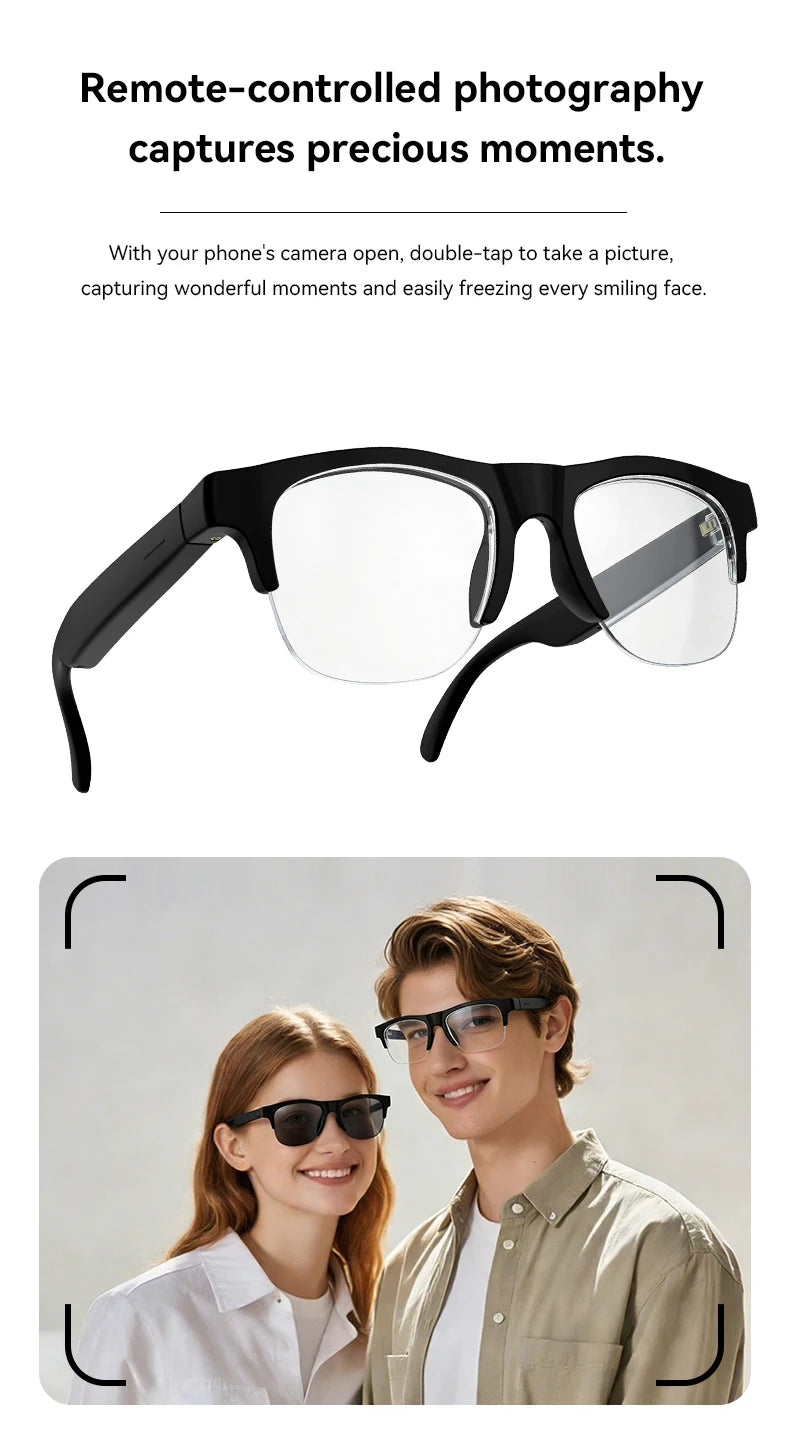 Smart Glasses Wireless Bluetooth Sunglasses Built-in Microphone Speakers Touch & Voice Assistant Compatible Glass for Men Women