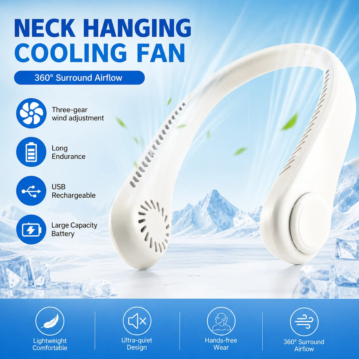 Portable Bladeless Neck Fan | 3-Speed Rechargeable Air Cooler