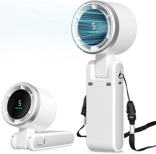 Mini High-speed Handheld Fan Usb Charging Digital Display Portable Desktop Folding Hanging Camping Violent Turbo Fan