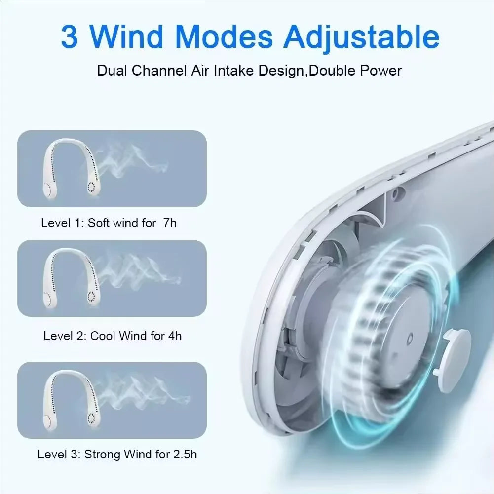 Portable Bladeless Neck Fan | 3-Speed Rechargeable Air Cooler