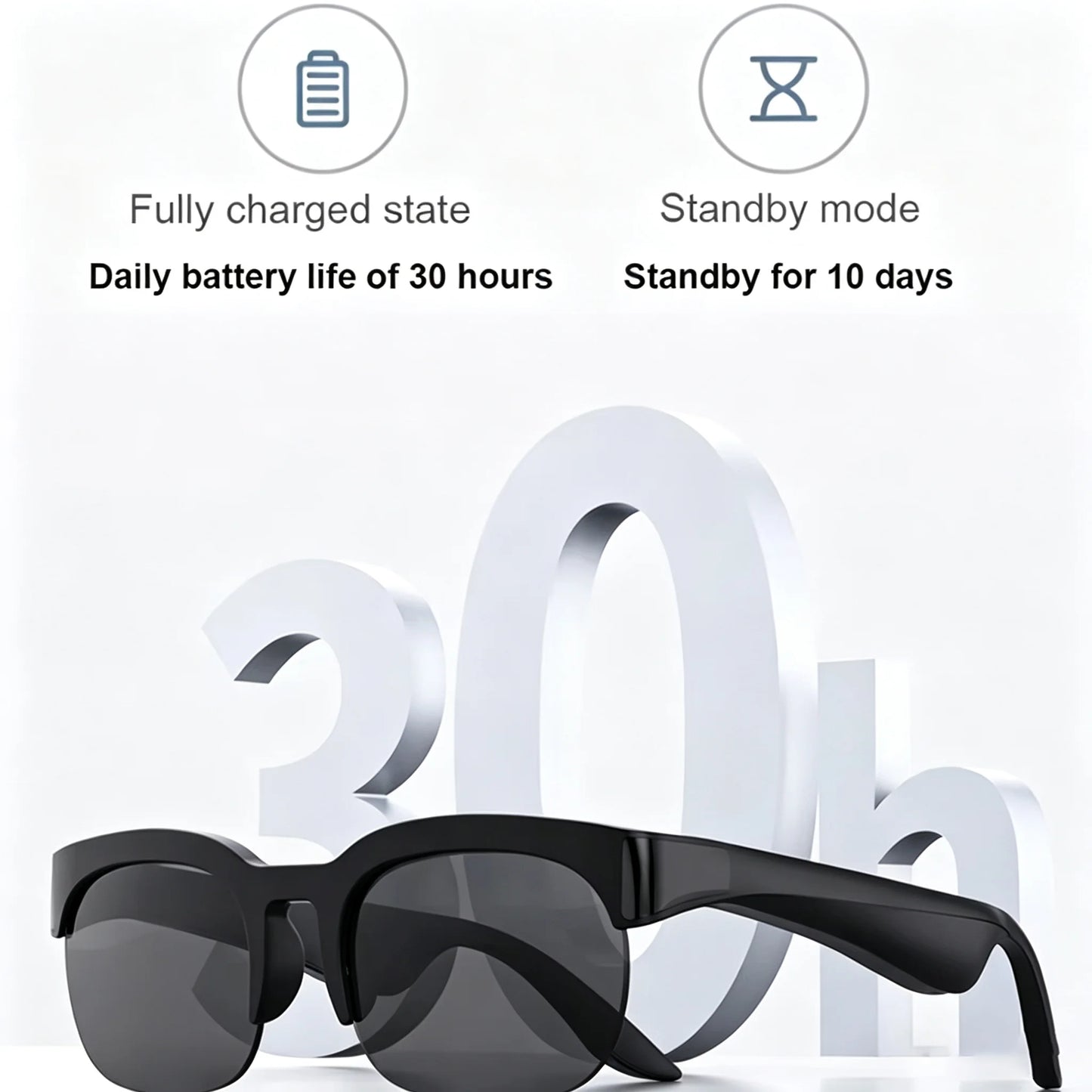 Smart Glasses Wireless Bluetooth Sunglasses Built-in Microphone Speakers Touch & Voice Assistant Compatible Glass for Men Women