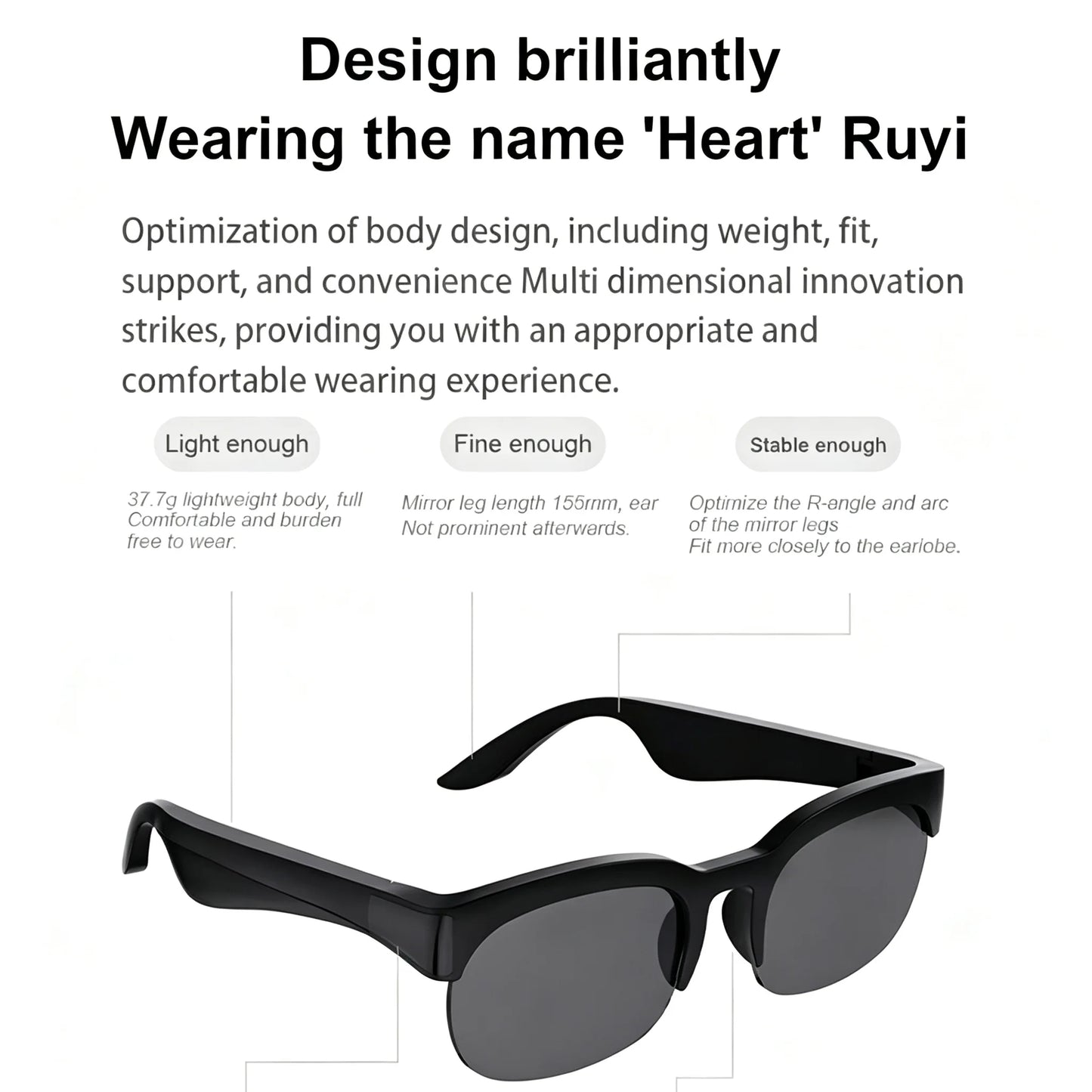 Smart Glasses Wireless Bluetooth Sunglasses Built-in Microphone Speakers Touch & Voice Assistant Compatible Glass for Men Women