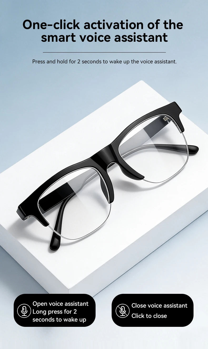 Smart Glasses Wireless Bluetooth Sunglasses Built-in Microphone Speakers Touch & Voice Assistant Compatible Glass for Men Women