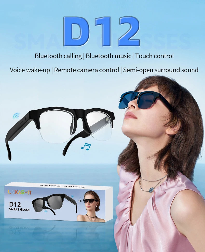 Smart Glasses Wireless Bluetooth Sunglasses Built-in Microphone Speakers Touch & Voice Assistant Compatible Glass for Men Women